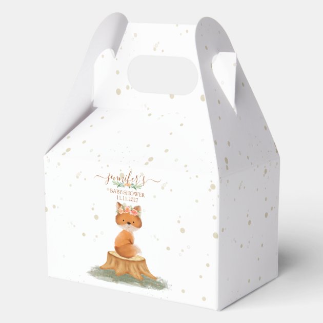 Boho Woodland Fox Baby Shower Floral Script Favor Boxes
