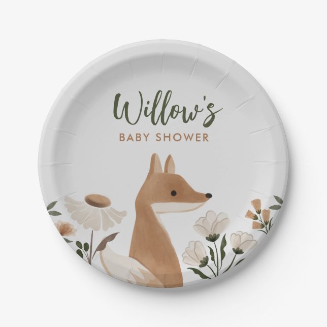 Boho Woodland Fox Baby Shower Paper Plates (Front)