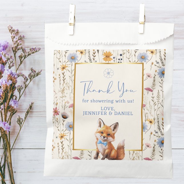 Boho Woodland Fox Dusty Blue Baby Shower Favor Bag (Creator Uploaded)
