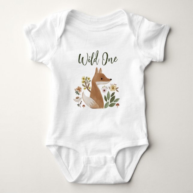 Boho Woodland Fox Wild One Baby Bodysuit   (Front)