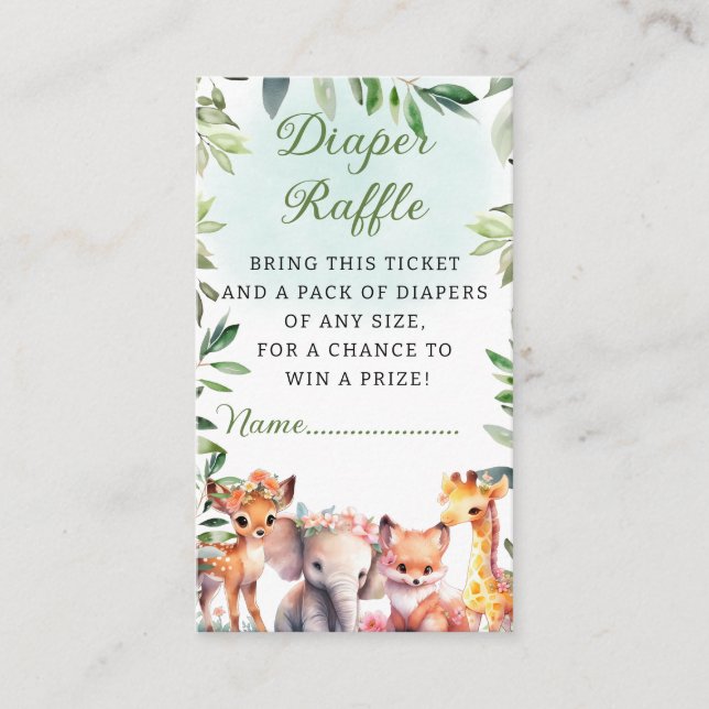 Boho Woodland Greenery Animals Diaper Raffle Card (Front)
