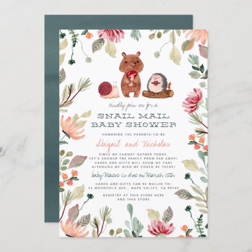 Boho Woodland Greenery Snail Mail Baby Shower Invitation