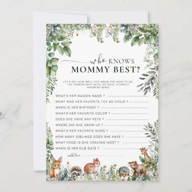 Boho Woodland Greenery Who Knows Mommy Best Game (Front)