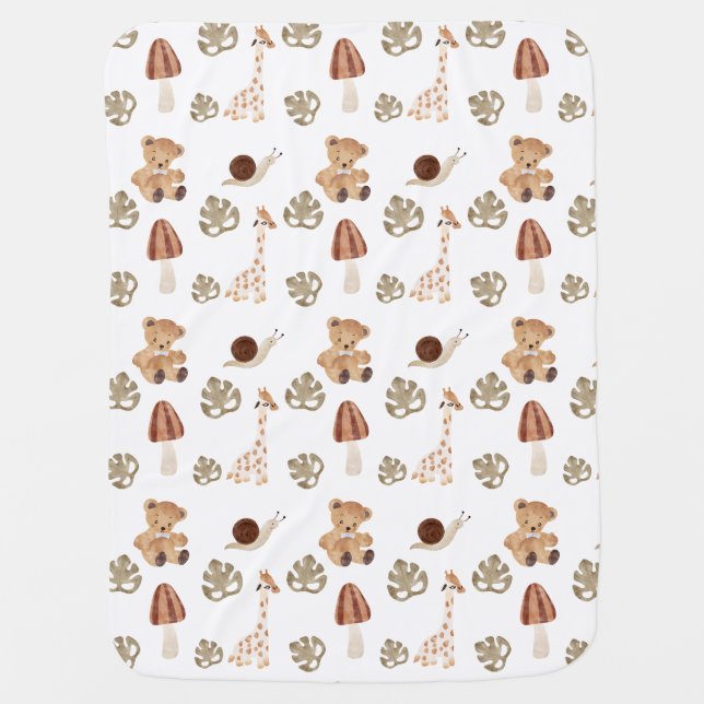 Boho Woodland Jungle Animal Pattern Baby Blanket (Front)