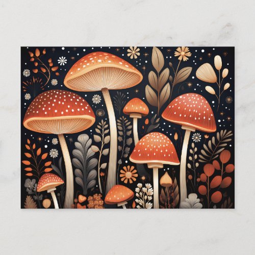 Boho Woodland mushroom pattern Postcard