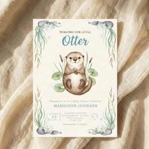 boho woodland Otters greenery baby shower Invitation