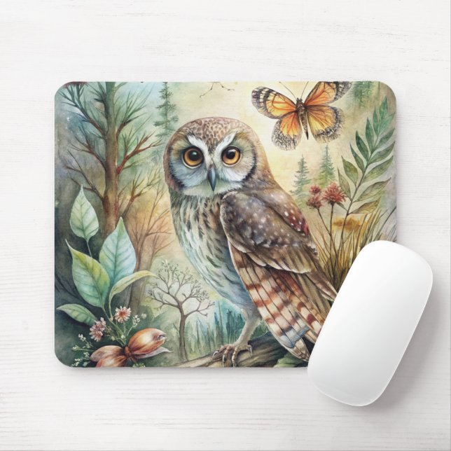 Boho Woodland Owl Mouse Pad (With Mouse)