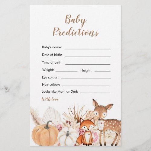 Boho Woodland Pumpkin Baby Prediction Card