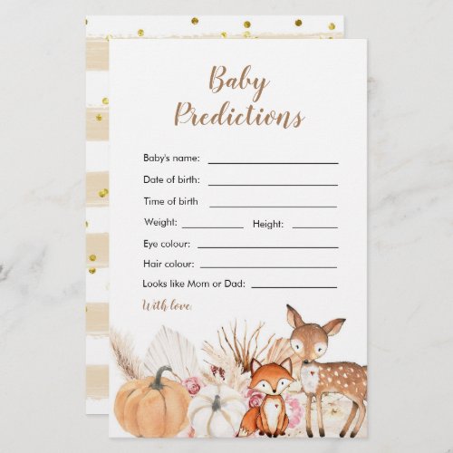 Boho Woodland Pumpkin Baby Prediction Card