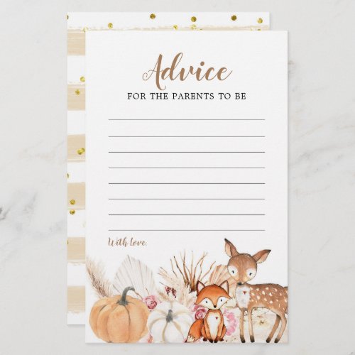 Boho Woodland Pumpkin Baby Shower Advice Card