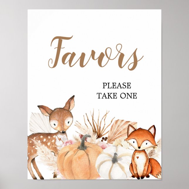 Boho Woodland Pumpkin Baby Shower Party Favors Poster (Front)