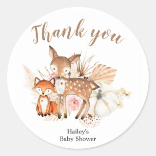 Boho Woodland Pumpkin Baby Shower Thank You Classic Round Sticker