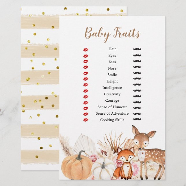 Boho Woodland Pumpkin Baby Traits Games (Front/Back)
