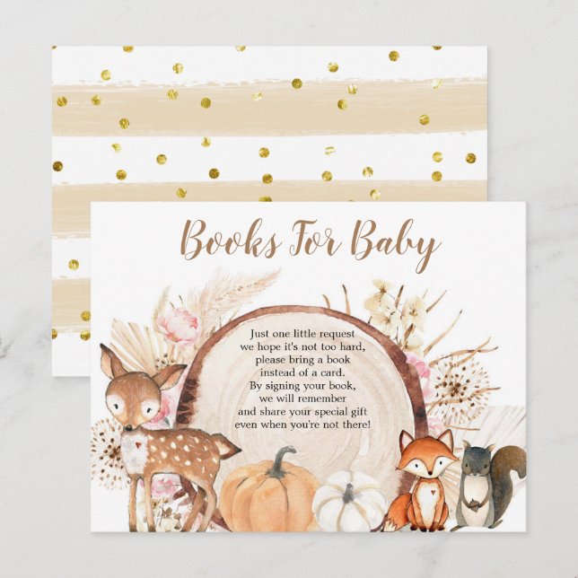 Boho Woodland Pumpkin Books for Baby Invitation Postcard (Front/Back)