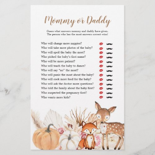 Boho Woodland Pumpkin Mommy or Daddy Games