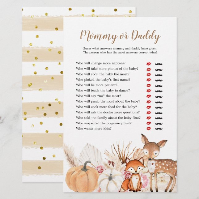 Boho Woodland Pumpkin Mommy or Daddy Games (Front/Back)