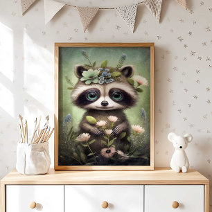 Boho Woodland Raccoon Wall Art for Nursery