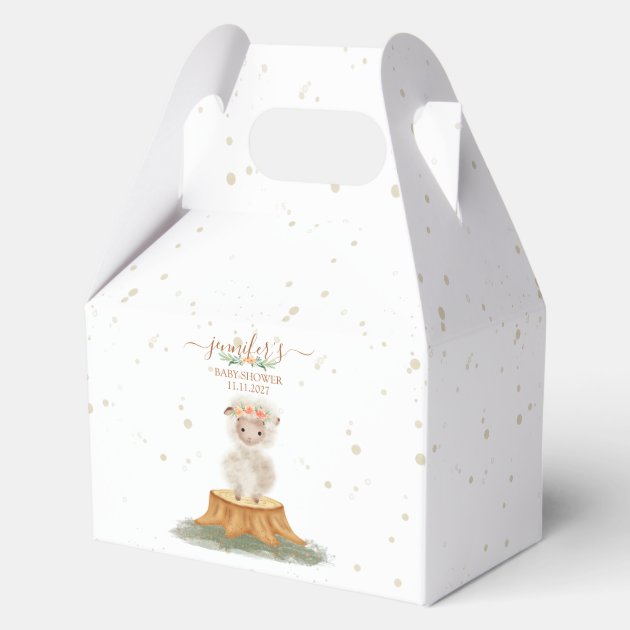 Boho Woodland SHEEP Baby Shower Floral Script Favor Boxes