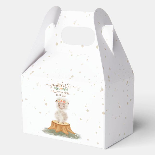 Boho Woodland SHEEP Baby Shower Floral Script Favor Boxes (Front)