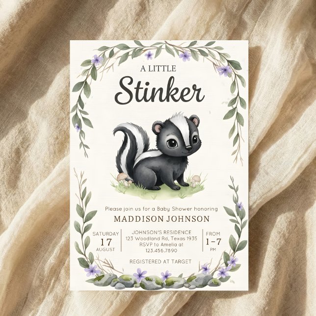 boho woodland Stinker greenery baby shower Invitation (Creator Uploaded)