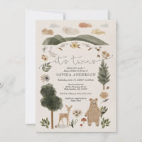 Boho Woodland Twins Baby Shower Invitation Card