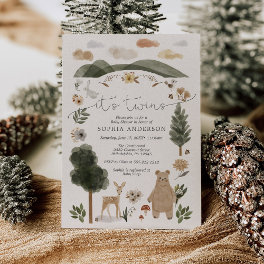 Boho Woodland Twins Baby Shower Invitation Card