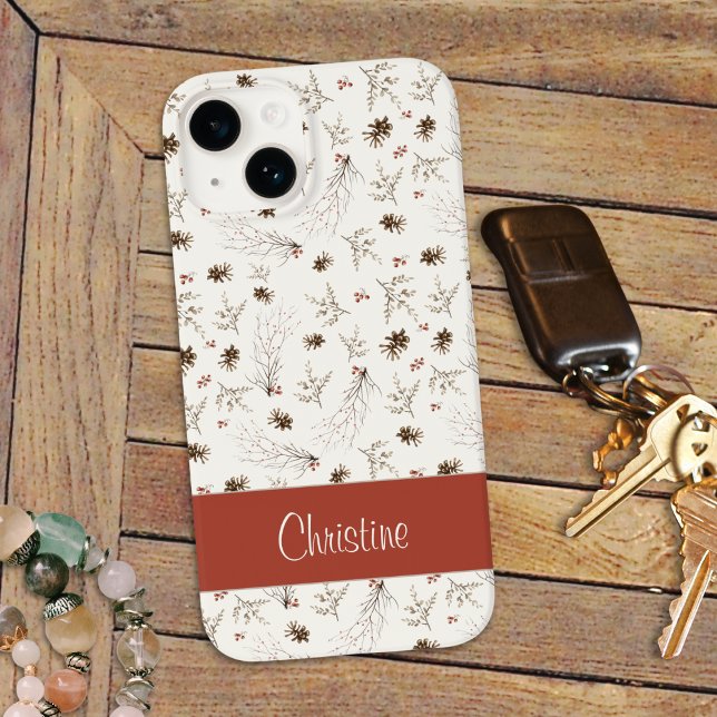 Boho Woodland Winterberry Pattern Iphone Case (Creator Uploaded)