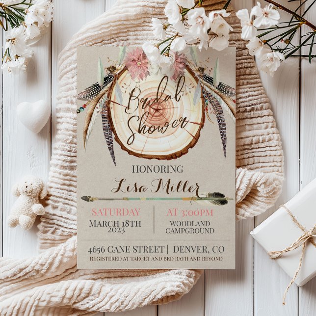 Boho WoodSlice Rustic Bridal Shower Invitation (Creator Uploaded)