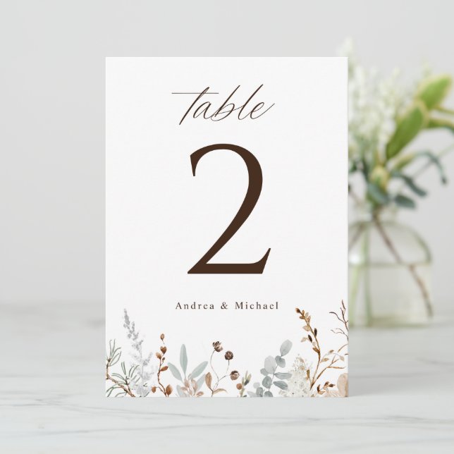Boho Woodsy Field Wildflower Wedding Table Numbers (Standing Front)