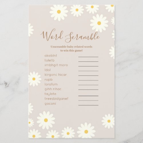 Boho Word Scramble Game Daisy Floral