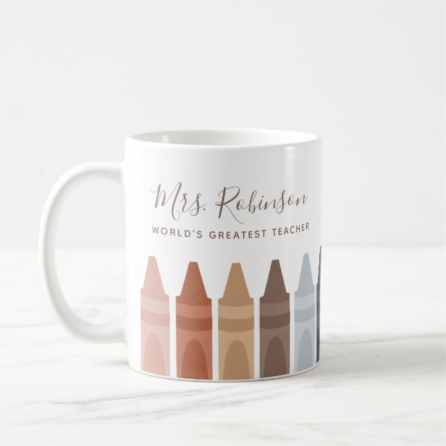 Boho Worlds Greatest Teacher Crayon Coffee Mug (Left)