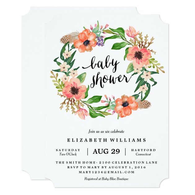 Boho Wreath Baby Shower Invitation