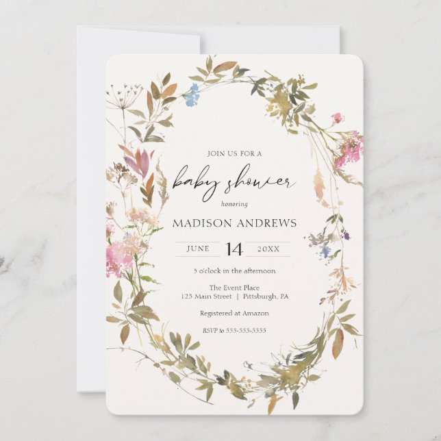 Boho Wreath Baby Shower Invitation (Front)