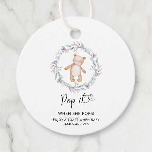 Boho wreath bear Pop it when she pops baby shower Favor Tags