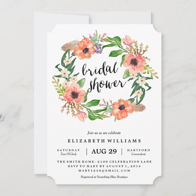 Boho Wreath Bridal Shower Invitation (Front)