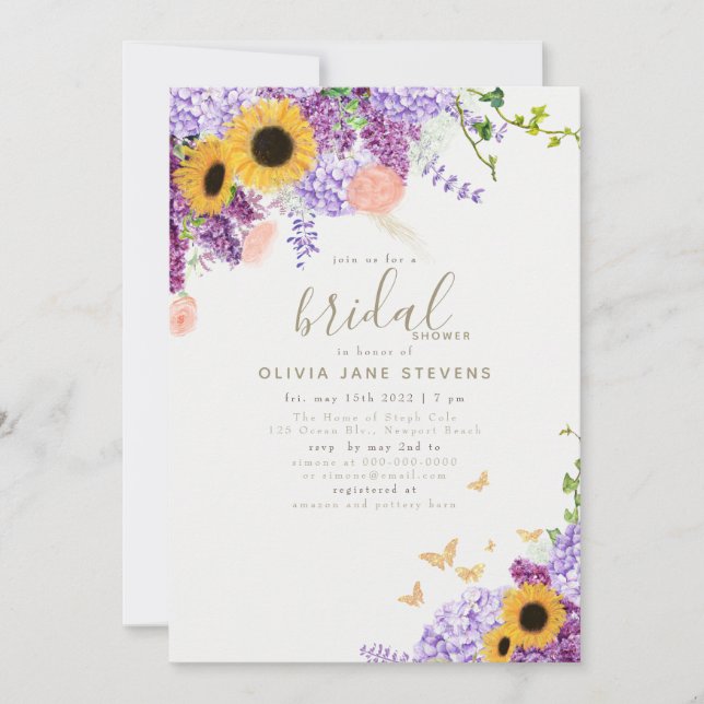 Boho Wreath Butterfly Sunflower Chic Bridal Shower Invitation (Front)