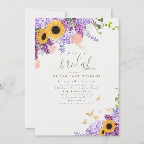 Boho Wreath Butterfly Sunflower Chic Bridal Shower Invitation