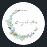 Boho Wreath Merry Christmas Modern Design Classic Round Sticker<br><div class="desc">Boho Wreath Merry Christmas Modern Design</div>