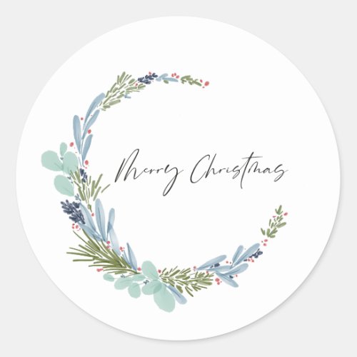 Boho Wreath Merry Christmas Modern Design Classic Round Sticker