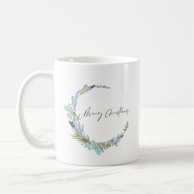 Boho Wreath Merry Christmas Modern Design Coffee Mug (Left)