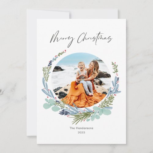 Boho Wreath Merry Christmas Modern Design Holiday Card