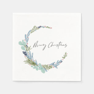 Boho Wreath Merry Christmas Modern Design Napkins