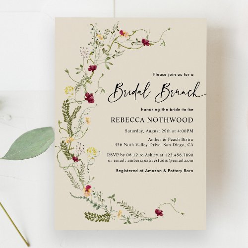 Boho Wreath of Wildflowers Bridal Brunch Invitation