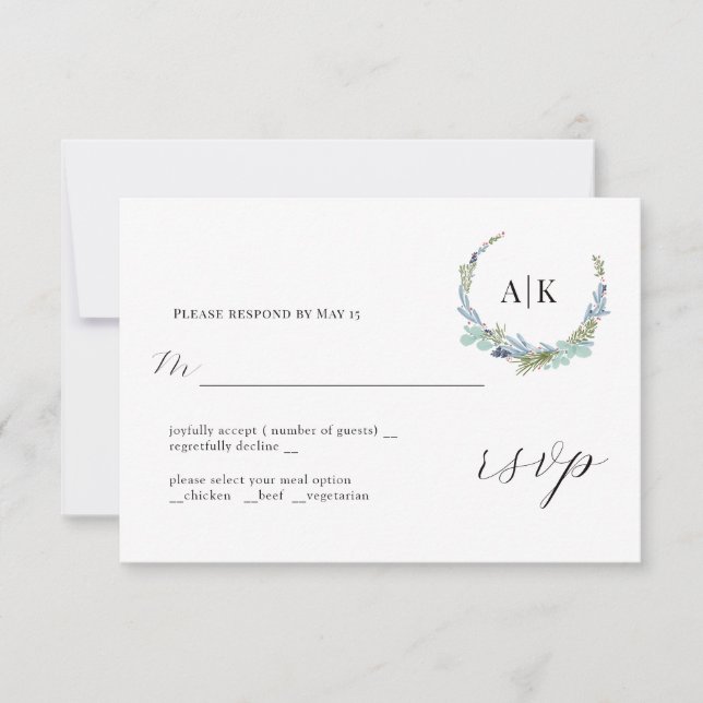 Boho Wreath on White Modern Wedding RSVP Card (Front)