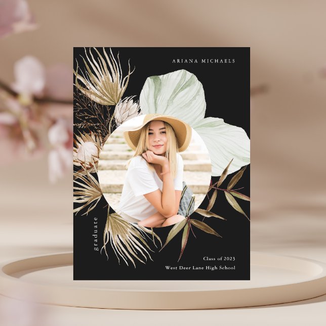 Boho Wreath One Photo Graduation Party Invitation (Creator Uploaded)