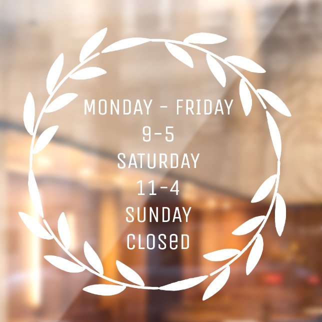 Boho Wreath Small Business Hours White Window Cling (Sheet 2)