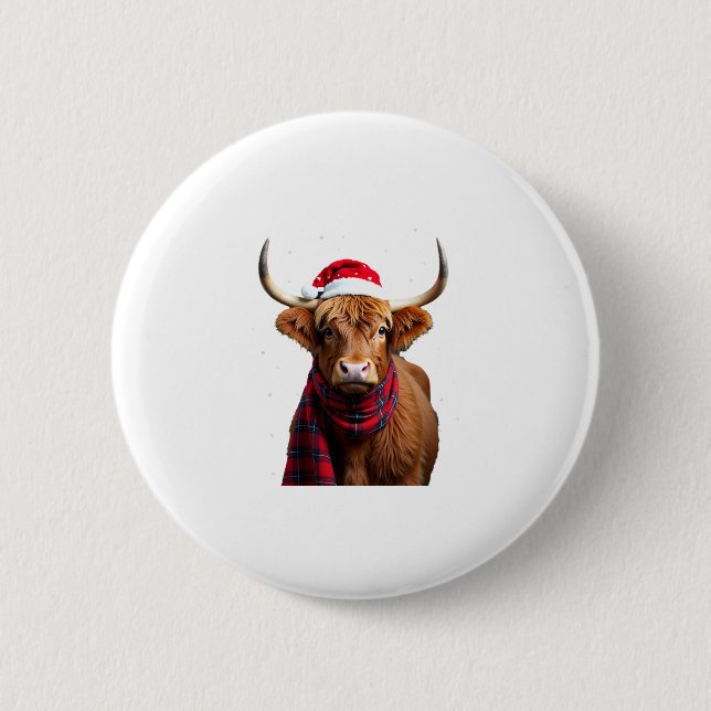 Boho Xmas Christmas Highland Cow T-Shirt (1) Button (Front)