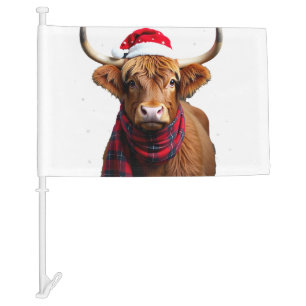 Boho Xmas Christmas Highland Cow T-Shirt (1) Car Flag