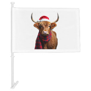 Boho Xmas Christmas Highland Cow T-Shirt (1) Car Flag