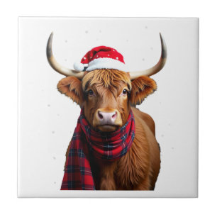 Boho Xmas Christmas Highland Cow T-Shirt (1) Ceramic Tile